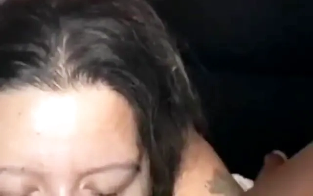 Horny guy gets his big cock massaged by a brunette hottie